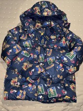 Ralph Lauren Polo Boys Hooded Puffer Down Jacket Bear Print- Large 12/14 - New