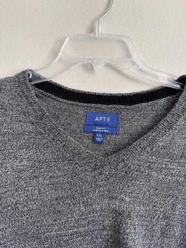 Apt 9 Slim Fit Soft Knit Pullover Men's XXL Gray Merino Blend V-Neck Sweater - Picture 2 of 6