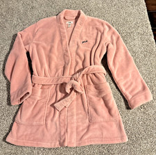 Victoria's Secret PINK Robe Womens M/L Pink Plush Fleece Belted Collar Pockets