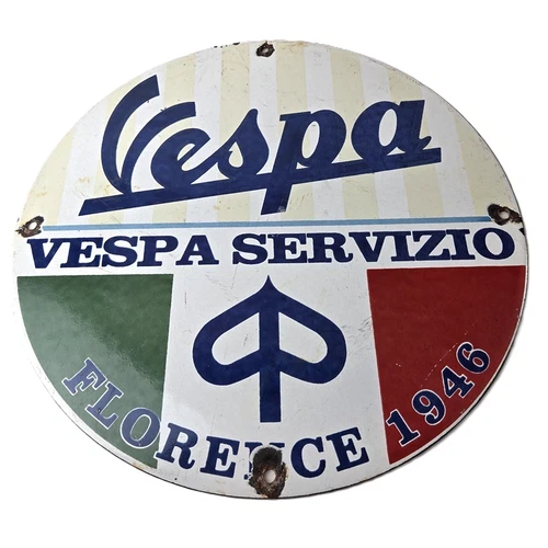 Vintage Vespa Servizio Sign - Italian Gas Station Porcelain Advertising Sign