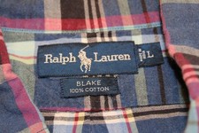 Ralph Lauren Blake Mens Large Short Sleeve Button Down Plaid Shirt 100 Cotton