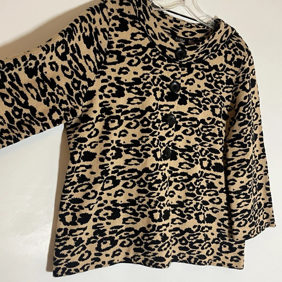 Suéter Peck & Peck Mujer Grande Tostado Leopardo Cárdigan Guepardo Botón Delantero Boho Foto 4 de 4