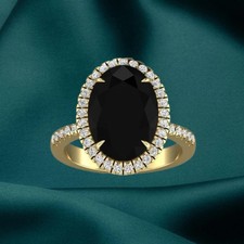 2CT Oval Cut Lab Created Black Onyx Gemstone Ring 14K Yellow Gold Plated