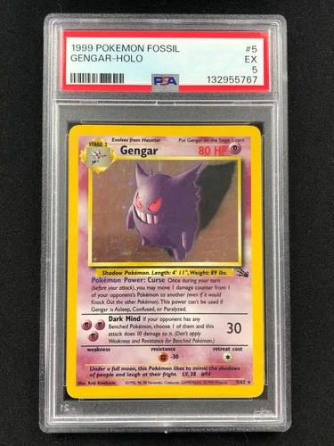 Pokemon 1999 Gengar Holo Fossil 5/62 PSA 5