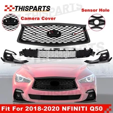 Fits 18-22 INFINITI Q50 Front Upper Lower Bumper Grille Mesh Fog Lamp Covers Set