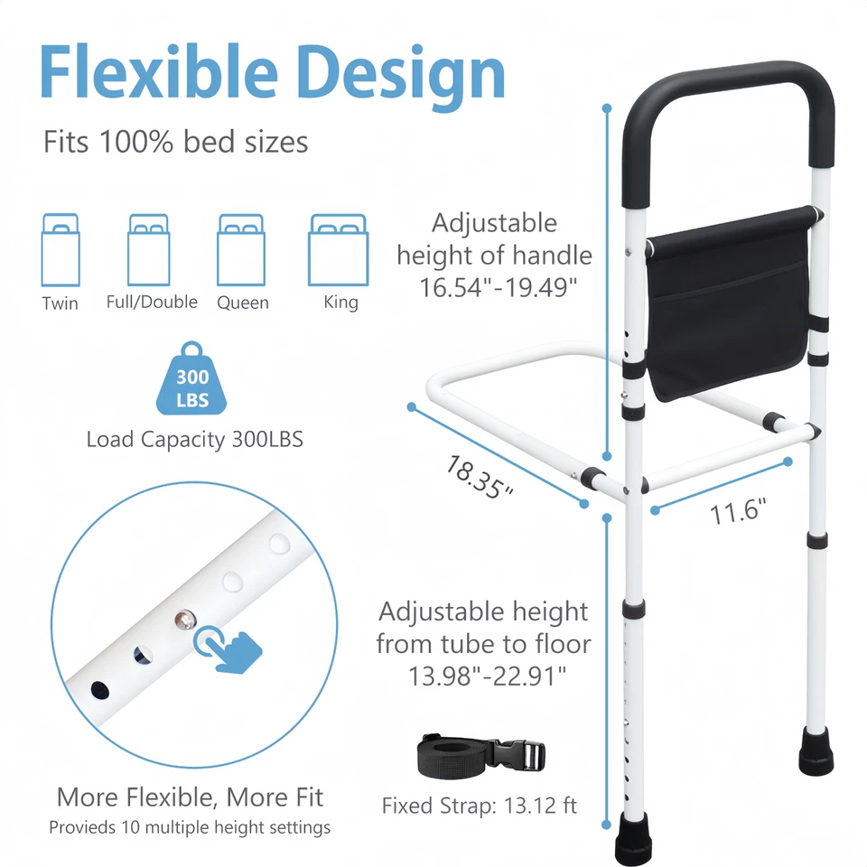 Bed Rails for Elderly Adults with Floor Support, Bed Side Assist Rail for Senior - Image 2 of 4