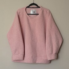 Muk Luks Women's Pink Sherpa Fleece Pullover 1X Plus Size Cozy Teddy Sweatshirt