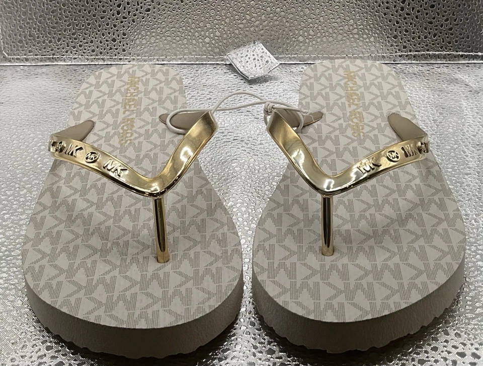 Michael Kors Women's Lilo Logo Wedge Flip Flop Sandals, Vanilla/Gold, Size 9 - Image 4 of 4
