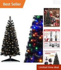 Slim Black Pre-Lit Christmas Tree - 4ft Tinsel with LED Lights Included