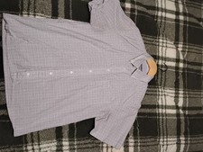 LL Bean Seersucker Button Up Short Sleeve Shirt Mens Size Medium Blue White
