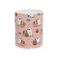 Summerween Ghosts & Dogs Mug 11oz, Halloween Pumpkins Cup