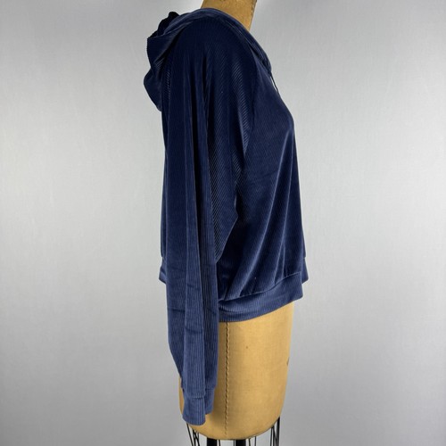 Victoria’s Secret On Point Hoodie XL Navy Blue Velour Ribbed Long Sleeve - Picture 5 of 8