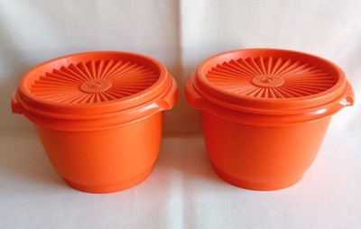 Tupperware Sunburst orange runde Vorratsbehälter, Schüsseln mit Deckel   886-41.
