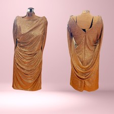 R&M Richards Rose Gold Ruched Midi Dress Cowl Neck Sz 6
