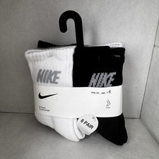 Nike Kids Crew Socks Size YTH 7C-10C 6 Pairs Cushioned BN0509-042 White Black
