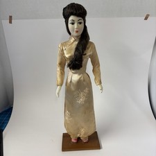 Vtg 1960s Vietnamese Woman Doll In Traditional Dress 16  War Era Souvenir
