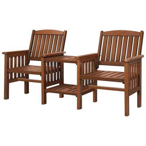 ALFORDSON Outdoor Garden Bench Wooden Loveseat Patio Chairs Table Set Brown - Picture 10 of 10