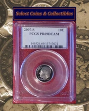2007-S Clad Proof Roosevelt Dime - PCGS PR 69 DCAM #3512