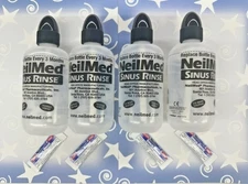 ** SALE ** LOT OF 4 NEILMED SINUS RINSE EMPTY BOTTLES 8 OZ + 4 PACKETS EXP 05/29