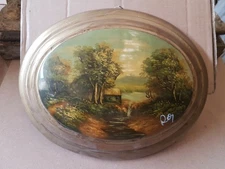 Square Lady Landscape Hand Painted On Domed Table Gold Frame 20x25 CM