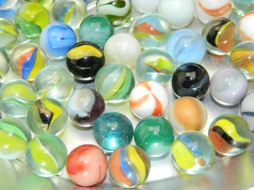 Vintage Lot of Over 50 Marbles Different Types and Colors None Glow - Picture 5 of 8