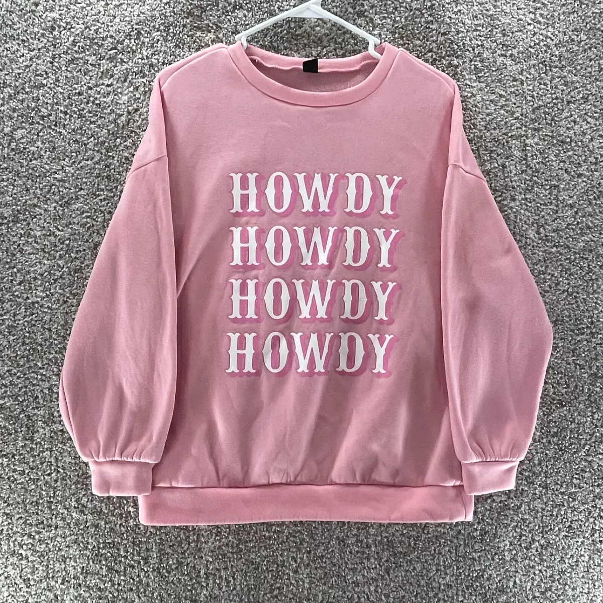 Shein Sweatshirt Womens Extra Small Pink Pullover Howdy Logo Polyester Preppy