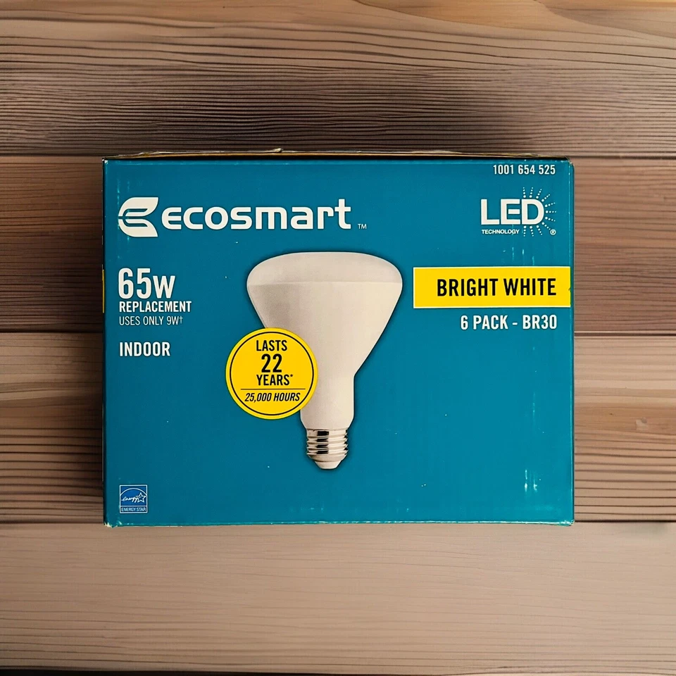 EcoSmart 65W Equivalent BR30 Dimmable LED Light Bulb, Bright White (6-Pack) NEW - Image 2 of 4