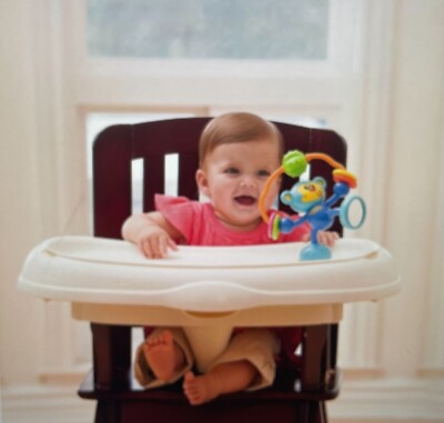 INFANTINO MONKEY Suction Cup ''Stick & Spin'' High Chair Toy Moving Rings Toddler