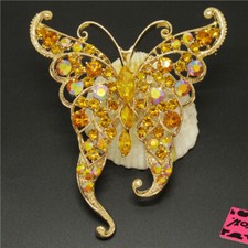 Fashion Women Shine Yellow Cute Butterfly Insect Crystal Charm Brooch Pin Gifts