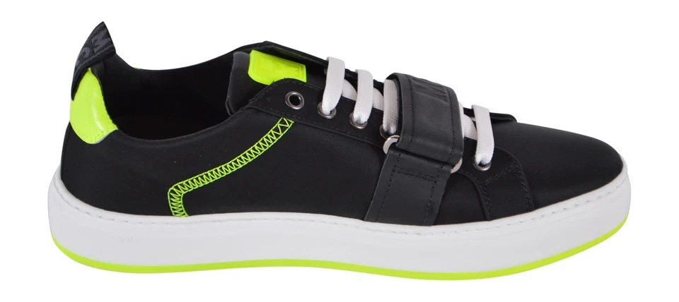 Nuevo MCM Para Mujer $475 Negro Neón Amarillo Ajustable Parte Superior Baja Tenis Zapatos 40 10 Foto 3 de 4