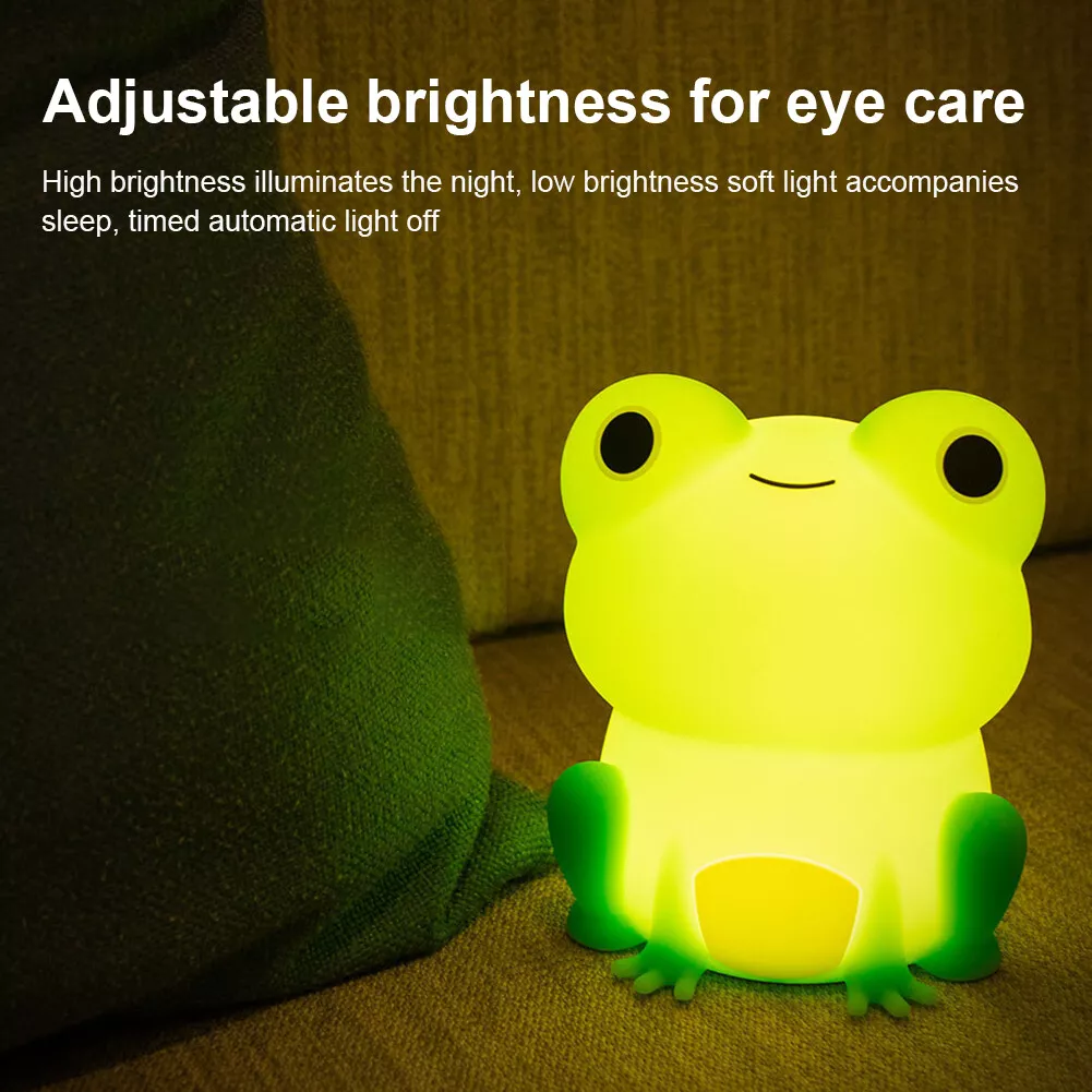 Frog Sleeping Night Light Timing Silicone Desk Decor Lamp for Baby Bedroom Decor