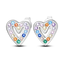MULA Original Colorful AAA CZ Love Stud Earrrings For Women 925 Sterling Silver