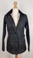 Q493 Barbour Ladies Vintage Advert Beadnell Distressed Wax Navy Jacket, Uk 10
