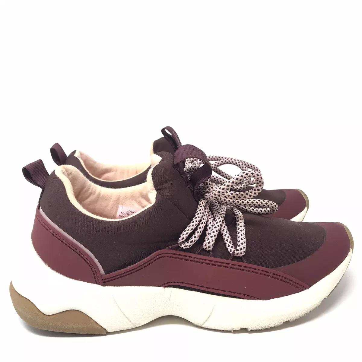 Zara Girls Sporty Sneakers Shoes Burgundy Size EU 37 US 5 Lace Up