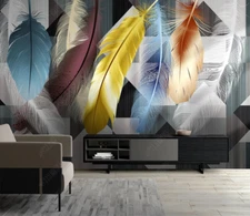 3D Geometry Art Feather Self-adhesive Removeable Wallpaper Wall Mural