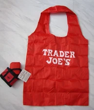 New Trader Joe's Red Black Mini Micro Tote Folded 2 in 1 Reusable Shopping Bag