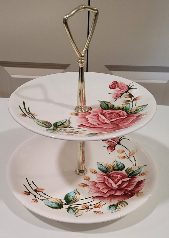 Vintage Lefton "ROSE" 2 tier Tidbit Plate/Dish set with Handle, #942N, JAPAN