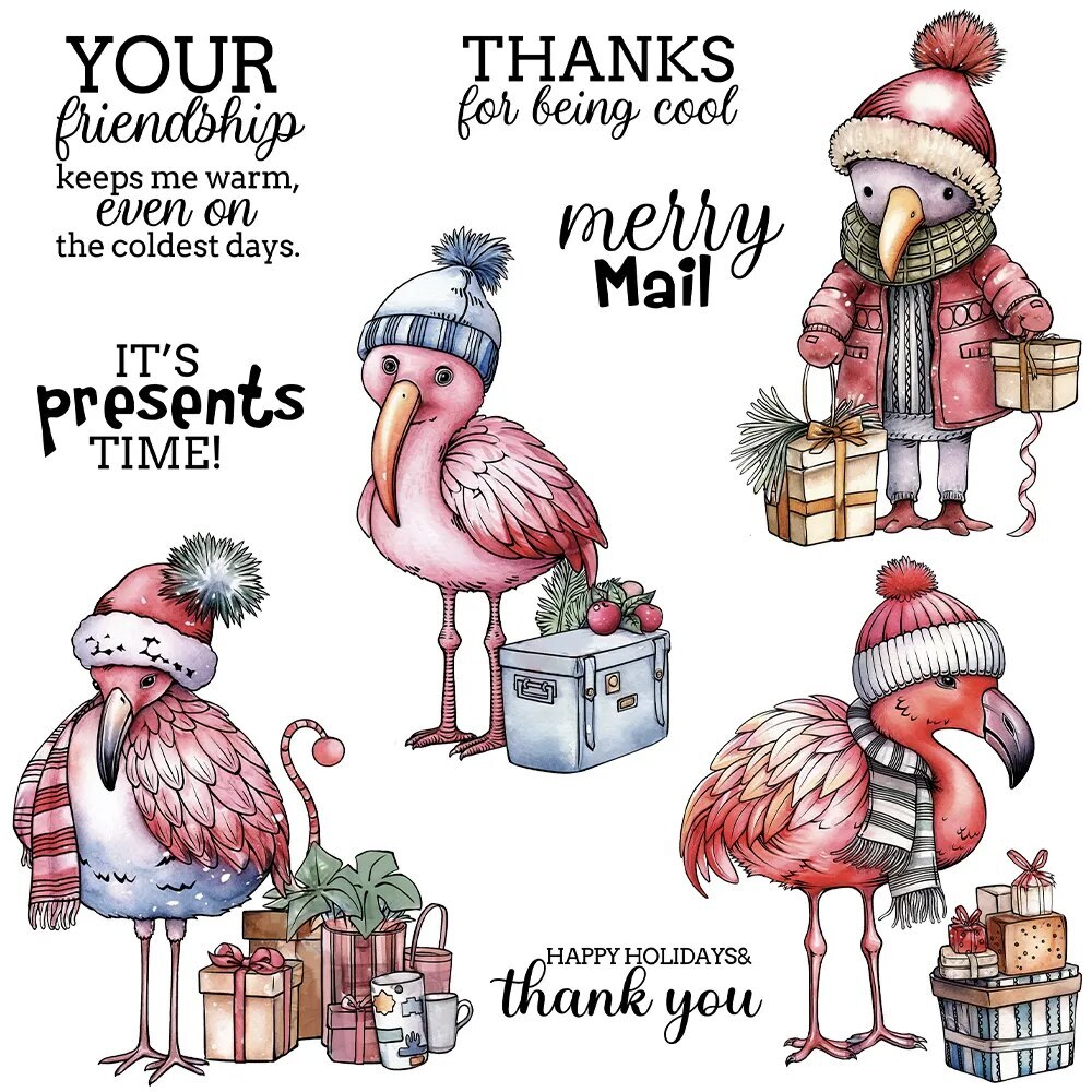 Flamingo Winter Holiday Metal Dies and Clear Stamps for Christmas Crafting