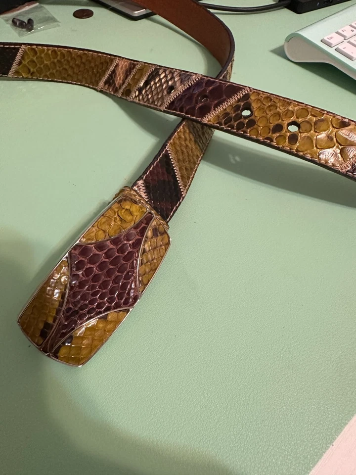 REDUCED! Womens Prada Green and Brown Snakeskin & Cowhide Belt. Length is 42". - Image 3 of 4
