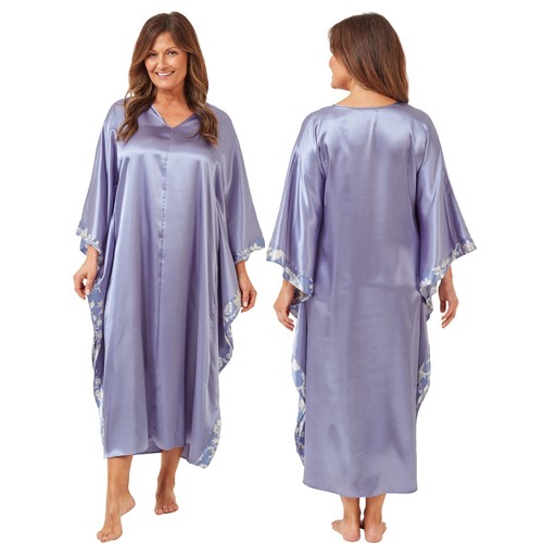 Plain Blue Satin Full Length KIMONO Dressing Gown Bath Robe 14 16 18 RRP £20! - Picture 2 of 2
