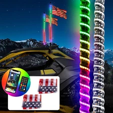 Pair 3FT Whip Lights W/COB LED Chips Flag Remote For UTV ATV RZR APP Control