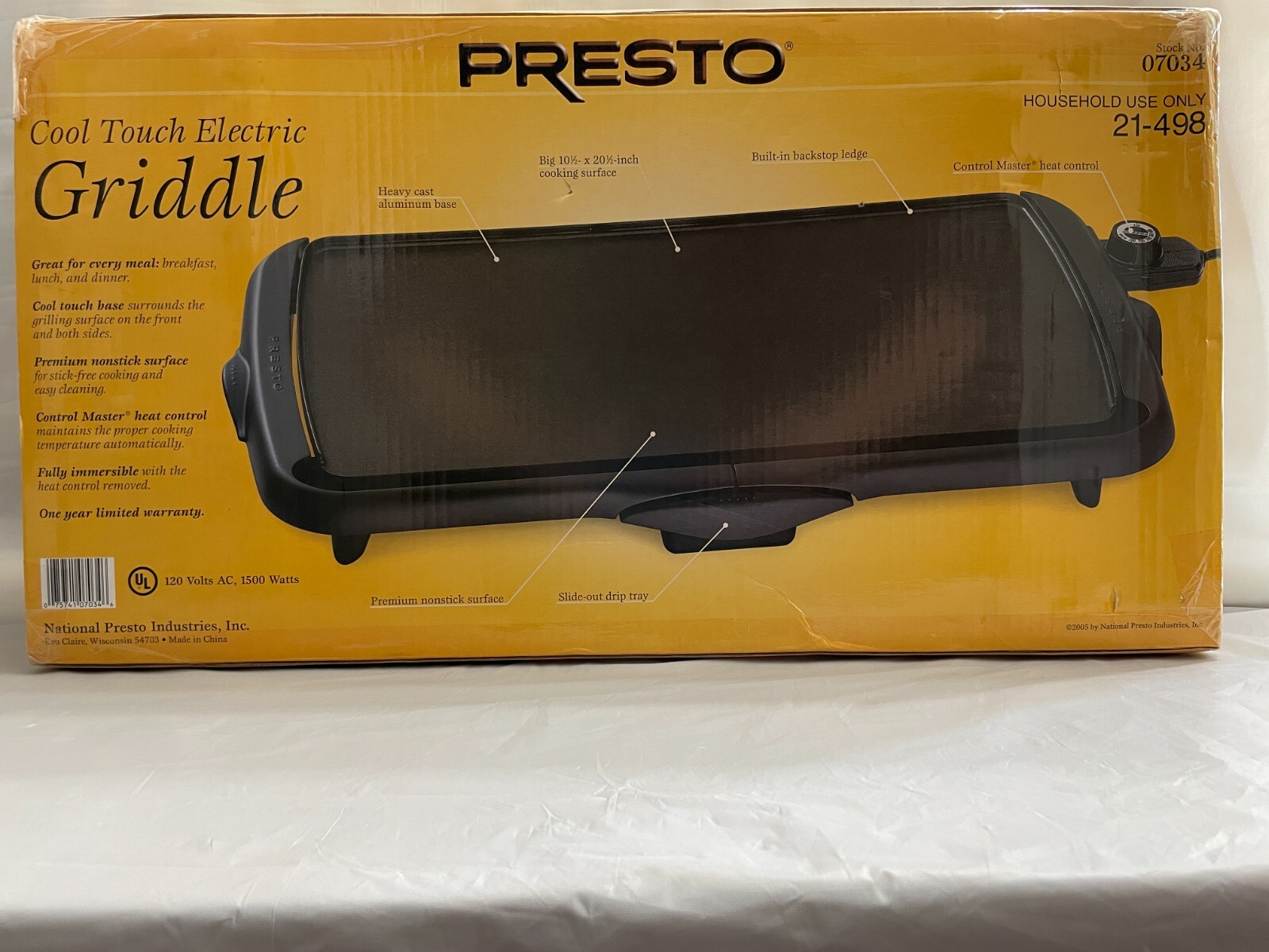 NEW 2005 PRESTO COOL TOUCH ELECTRIC GRIDDLE NONSTICK DISHWASHER SAFE