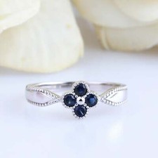 1ct Lab-Created Blue Sapphire Floral Milgrain Solitaire Ring White Gold Plated