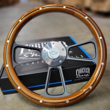 14 Black Steering Wheel Mahogany Wood Rivets Billet Licensed Chevy Bowtie Horn