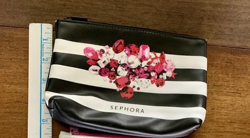 Sephora Makeup Bag Black & White Striped With Jewels Design New - Picture 3 of 3