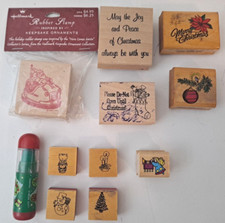 11 Rubber Christmas Stamps, Santa, trees, cats, stockings misc Christmas sayings