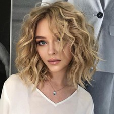 Layered Short Ombre Blonde Wavy Bob Wigs for Women Human Hair Lace Front Wigs
