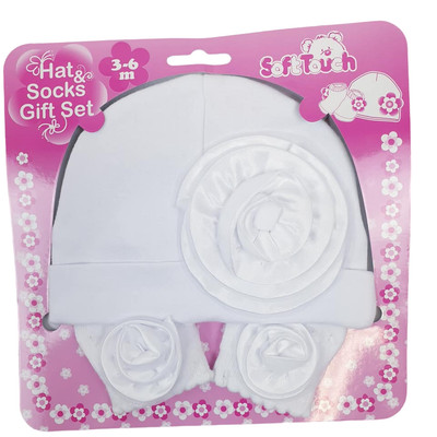Baby Set Mütze+Socken Erstaustattung Set 2-tlg Geschenkset  Taufe Geburt 0-3 Mon