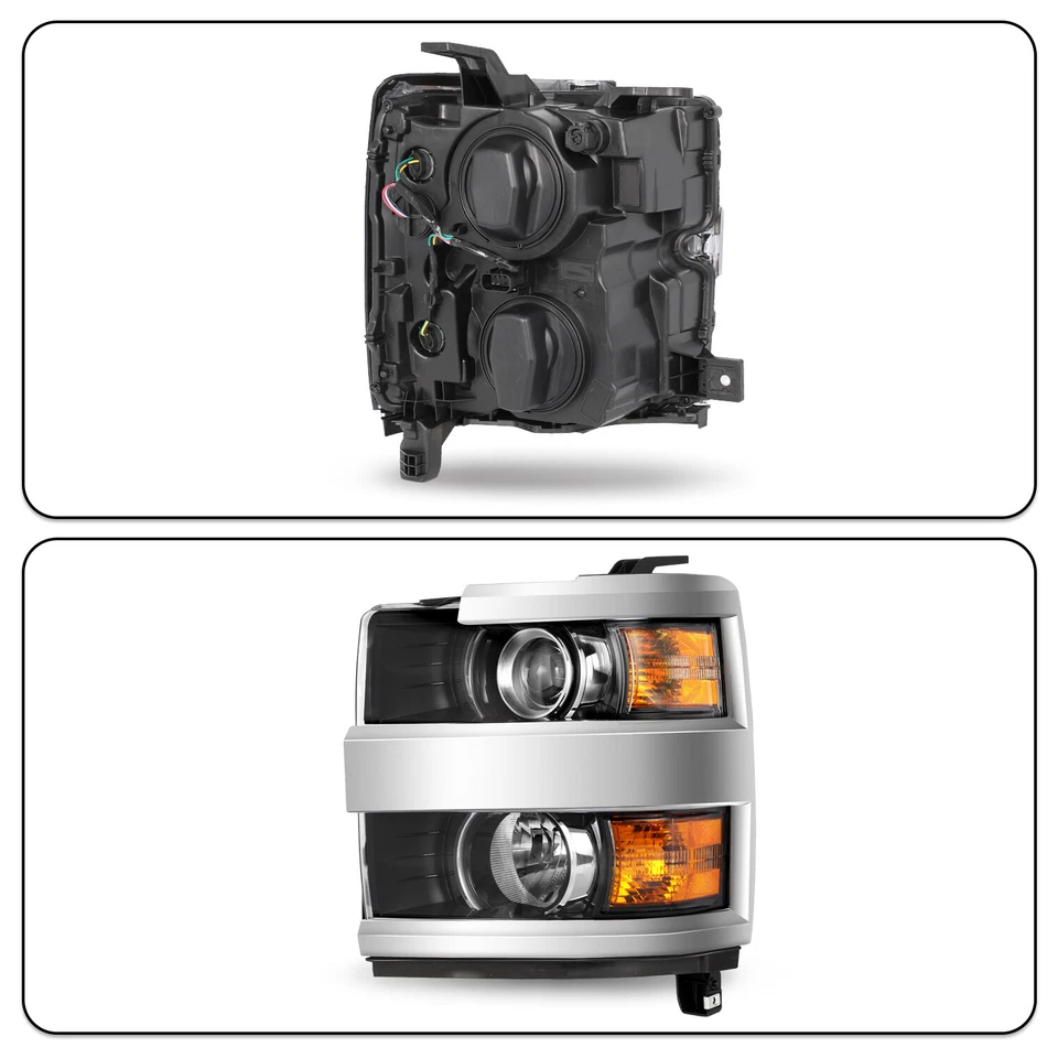 Pair Halogen Headlights For 2015-2019 Chevy Silverado 2500HD 3500HD Chrome L+R - Image 3 of 4