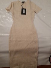 Pretty Little Thing Ladies Dress. Knitted. Beige Short Sleeve. Size Small